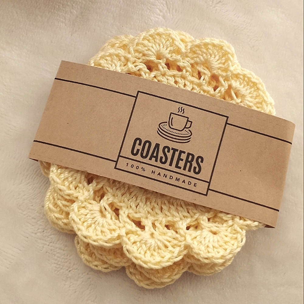 Crochet doily coaster set 4pc, handmade by seller cottage aesthetic, retro - Picture 4 of 15